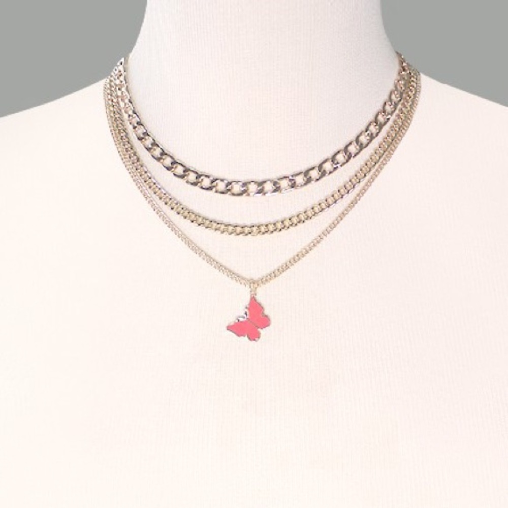 Multi chunky chain butterfly necklace
